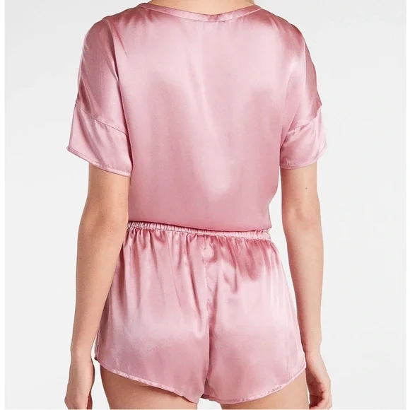 LAST ONE!! NWT $148 100% Silk 2-Piece Pajamas Short Pants/Short Sleeves Pink S - Picture 4 of 11